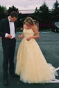 Princess Scoop Neck Tulle Prom Dresses With Appliques