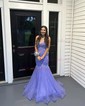 Mermaid V-neck Tulle Prom Dresses With Appliques