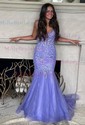 Mermaid V-neck Tulle Prom Dresses With Appliques