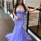 Mermaid V-neck Tulle Prom Dresses With Appliques