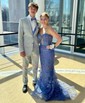 Mermaid Strapless Tulle Corset Prom Dresses With Appliques