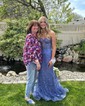 Mermaid Strapless Tulle Corset Prom Dresses With Appliques