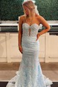 Mermaid Strapless Tulle Corset Prom Dresses With Appliques