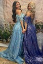 Ball Gown V-neck Sparkly Sequin Prom Dresses With Appliques