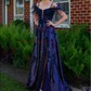 Ball Gown V-neck Sparkly Sequin Prom Dresses With Appliques