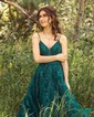 Ball Gown V-neck Tulle Sparkly Prom Dresses With Appliques