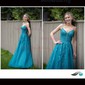 Ball Gown V-neck Tulle Sparkly Prom Dresses With Appliques