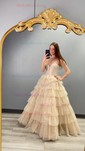 Ball Gown Strapless Tulle Ruffle Tiered Prom Dresses