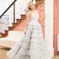 Ball Gown Strapless Tulle Ruffle Tiered Prom Dresses