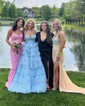 Ball Gown Strapless Tulle Ruffle Tiered Prom Dresses