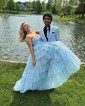 Ball Gown Strapless Tulle Ruffle Tiered Prom Dresses