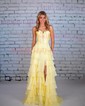 Ball Gown Strapless Chiffon Ruffle Tiered Prom Dresses
