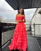 Ball Gown Strapless Chiffon Ruffle Tiered Prom Dresses