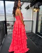 Ball Gown Strapless Chiffon Ruffle Tiered Prom Dresses