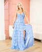 Ball Gown Strapless Chiffon Ruffle Tiered Prom Dresses