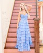 Ball Gown Strapless Chiffon Ruffle Tiered Prom Dresses