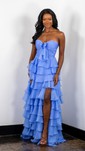 Ball Gown Strapless Chiffon Ruffle Tiered Prom Dresses