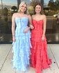Ball Gown Strapless Chiffon Ruffle Tiered Prom Dresses