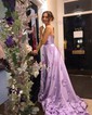 Sky Blue Ball Gown Strapless Satin 3D Floral Prom Dresses