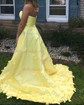 Sky Blue Ball Gown Strapless Satin 3D Floral Prom Dresses
