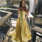 Sky Blue Ball Gown Strapless Satin 3D Floral Prom Dresses