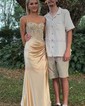 Sheath/Column Sweetheart Satin Corset Prom Dresses With Appliques