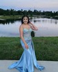 Sheath/Column Sweetheart Satin Corset Prom Dresses With Appliques