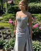 Sheath/Column Sweetheart Satin Corset Prom Dresses With Appliques