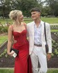 Sheath/Column Sweetheart Satin Corset Prom Dresses With Appliques