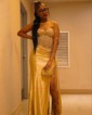 Sheath/Column Sweetheart Satin Corset Prom Dresses With Appliques