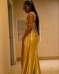 Sheath/Column Sweetheart Satin Corset Prom Dresses With Appliques