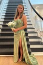 Sheath/Column Sweetheart Satin Corset Prom Dresses With Appliques