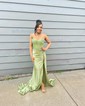 Sheath/Column Sweetheart Satin Corset Prom Dresses With Appliques