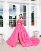Ball Gown Square Neck Satin Two Piece Prom Dresses With Puff Sleeve