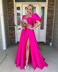 Ball Gown Square Neck Satin Two Piece Prom Dresses With Puff Sleeve
