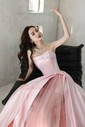 Ball Gown Strapless Satin Tulle Prom Dresses With Beading