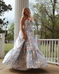 Ball Gown Strapless Satin Floral Prom Dresses With Ruched