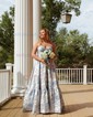 Ball Gown Strapless Satin Floral Prom Dresses With Ruched