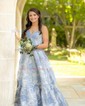 Ball Gown Strapless Satin Floral Prom Dresses With Ruched