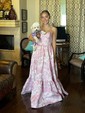 Ball Gown Strapless Satin Floral Prom Dresses With Ruched