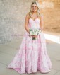 Ball Gown Strapless Satin Floral Prom Dresses With Ruched