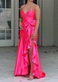 Sheath/Column V-neck Satin Corset Prom Dresses With Bow
