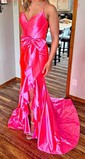Sheath/Column V-neck Satin Corset Prom Dresses With Bow