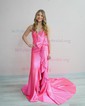 Sheath/Column V-neck Satin Corset Prom Dresses With Bow