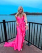 Sheath/Column V-neck Satin Corset Prom Dresses With Bow