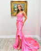 Sheath/Column V-neck Satin Corset Prom Dresses With Bow