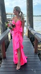 Sheath/Column V-neck Satin Corset Prom Dresses With Bow