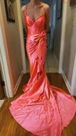 Sheath/Column V-neck Satin Corset Prom Dresses With Bow
