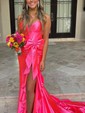 Sheath/Column V-neck Satin Corset Prom Dresses With Bow
