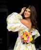 Ball Gown Sweetheart Satin Floral Prom Dresses With Puff Sleeve